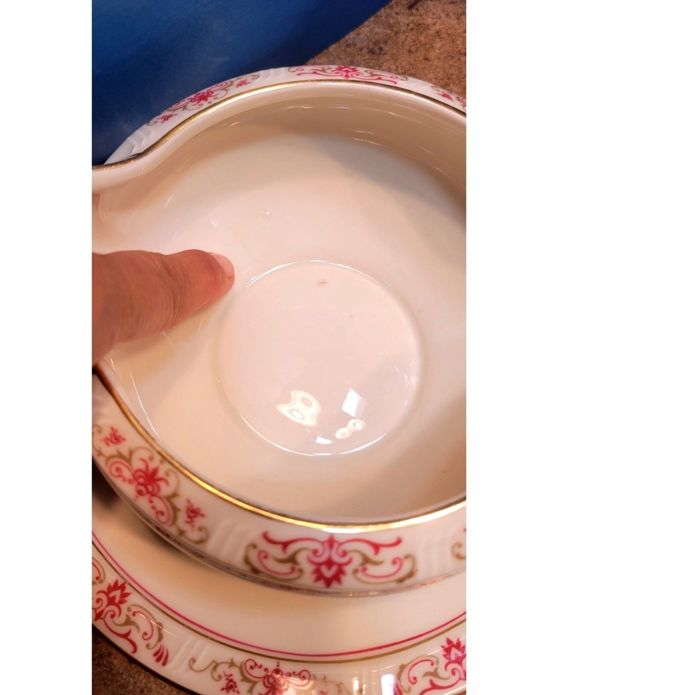 Coronado H&C Bohemia Gravy Boat Attached Underplate Pink Gold Czechoslovakia - Picture 6 of 9